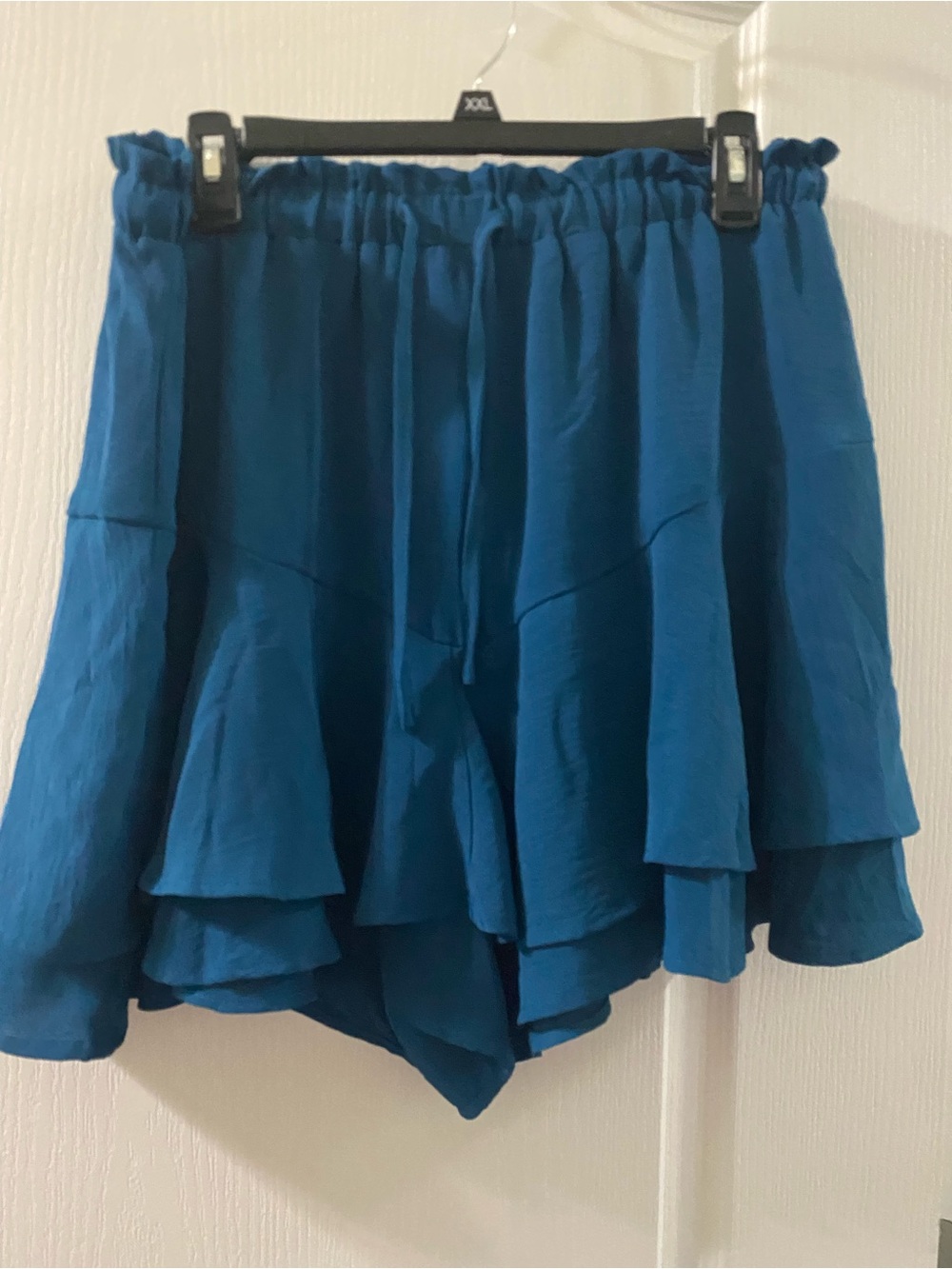 High-Waist Teal Ruffle Tiered Shorts